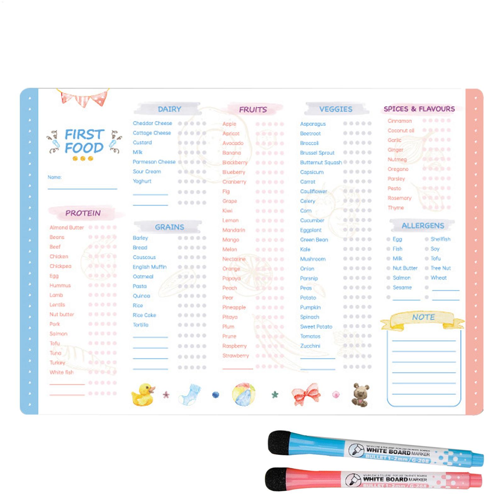 Baby Food Tracker - Reusable First Foods Tracker Checklist Fidget